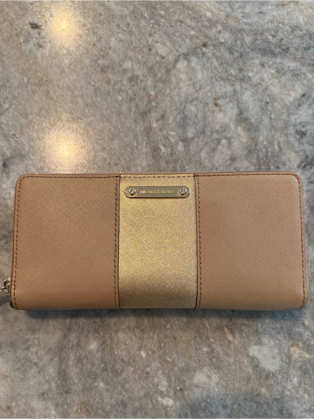 Michael Kors Tan Wallet with Gold Center Stripe